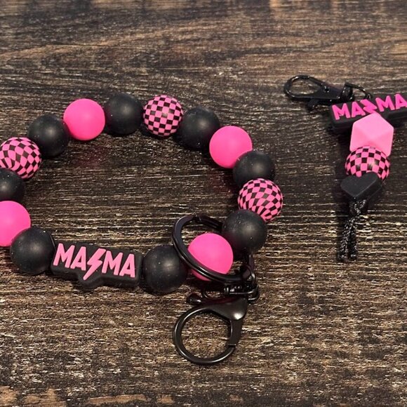 NWT Mama Silicone Beaded Double Strung Keychain Bracelet & Small clip/add on too - Picture 3 of 4